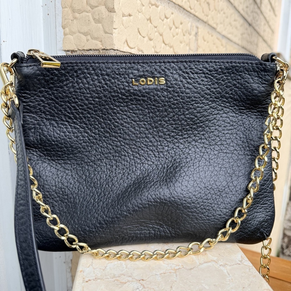 LODIS Leather Crossbody Convertible Chain Strap Clutch Black Purse